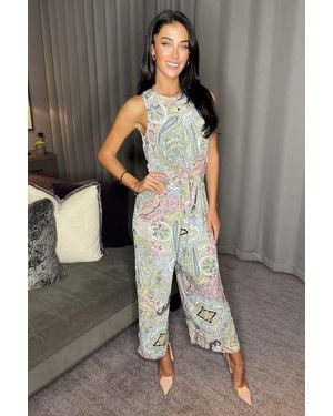 AX Paris Multi Printed Sleeveless Knot Front Jumpsuit - Grey