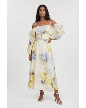 Karen Millen Floral Off The Shoulder Shirred Woven Maxi Dress Lyocell - Natural