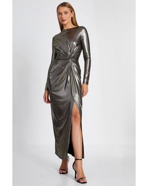Quiz Foil Ruched Maxi Dress - Metallic