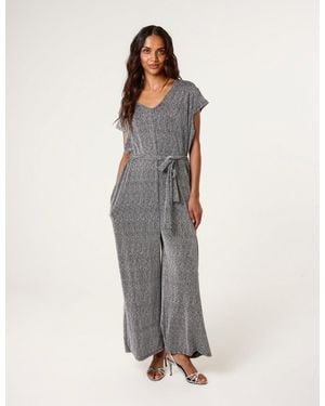 Blue Vanilla Metallic V Neck Jumpsuit - Grey