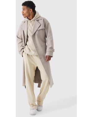 BoohooMAN Oversized Double Breasted Trench Overcoat - Natural