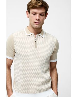 French Connection Cotton Diamond-Style 1/4 Zip Trophy Knit Polo - White