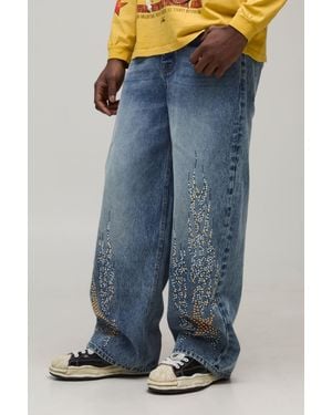 BoohooMAN Baggy Star Studded Detail Jeans - Blue