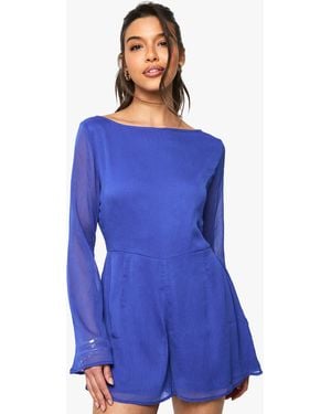 Boohoo Chiffon Cross Back Playsuit - Blue