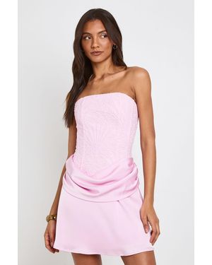 Boohoo Tall Textured Sheer Floral Lace Corset Drape Mini Dress - Pink