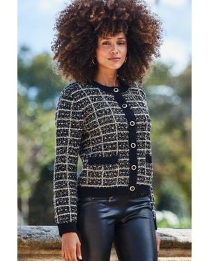 Sosandar Metallic Fleck Premium Chic Cardigan - Black