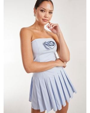 Pink Vanilla Corsage Bandeau Pleated Mini Dress - Blue