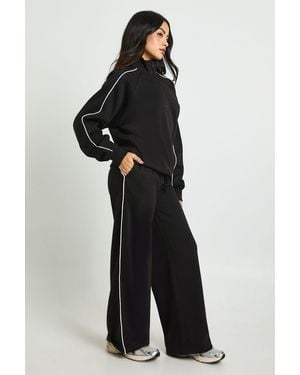 Boohoo Half Zip Sweatshirt Piping Detail Tracksuit - Black