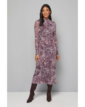 Wallis Animal Mesh Ruched Midaxi Dress - Purple