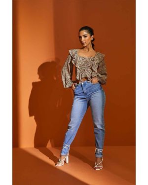 Urban Bliss Ruffle Floral Blouse - Brown