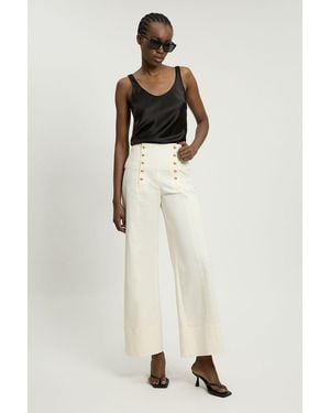 Karen Millen Petite Cotton Tailored Button Detail Trousers - Natural