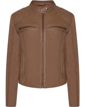 Pelle D'annata D'Annata Ladies Real Leather Biker Jacket - Brown