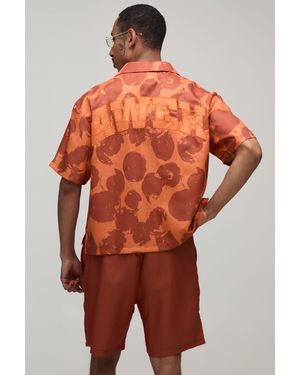 BoohooMAN Oversized Boxy All Over Print Shirt & Short Set - Orange