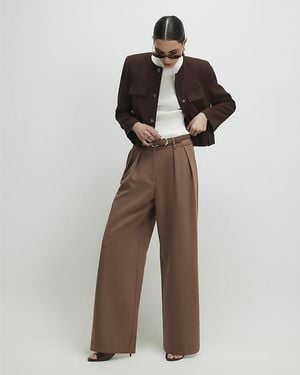 River Island Wide Leg Trousers Belted Loops - Brown