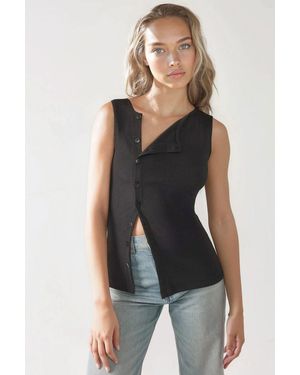 Hiccup Textured Slim Fit Crew Neck Top With Button Detail - Blue