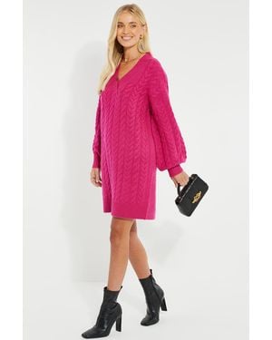 Threadbare 'Chalk' Cable Knit Jumper Midi Dress Spandex - Pink