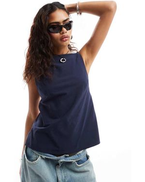 Weekday Fleur High Neck Cami Top With Exposed Back - Blue