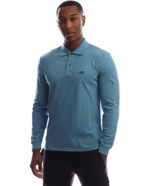 C.P. Company Stretch Piquet Long Sleeve Polo Shirt - Blue