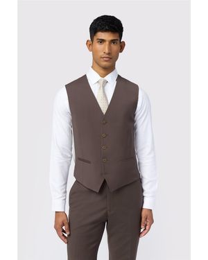 Ted Baker Single Breasted Five Button V-Neck Slim Fit Suit Waistcoat - Brown