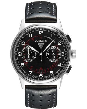 Junkers Original 6970-2 Quartz Watch Stainless Steel Case Classic Dial Leather Strap Water Resistant - Black