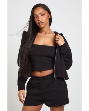 Boohoo 3 Piece Bandeau Hooded Short Tracksuit - Black