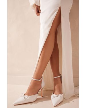 Quiz Wide Fit Patent Bow Heels - Natural