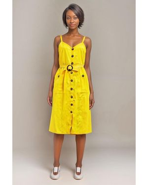 Secret Label Button Through Sleeveless Belted Maxi Dress - Yellow