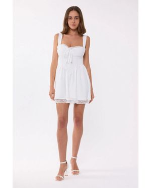 Hiccup Sweetheart Neck Tie-Front Lace Detail Corset Mini Dress - White