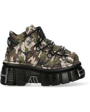 New Rock M-106-C169 Leather Metallic Gothic Ankle Boots - Black