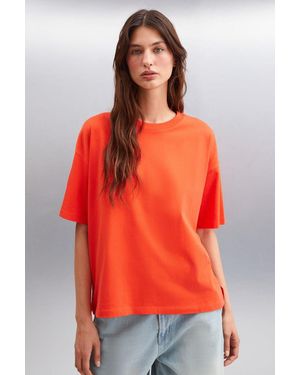 Grimelange Relaxed Crew Neck Slit T-Shirt - Orange