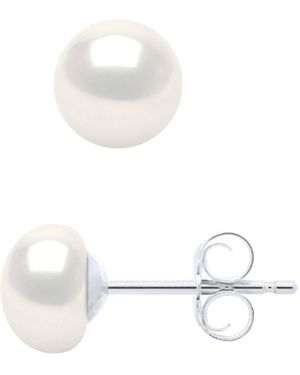 Ateliers Saint Germain Earrings 925 Real Cultured Freshwater Pearls Button 6-7 Mm - White