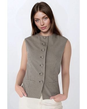 Hiccup Plaid Fitted Crew Neck Waistcoat - Brown