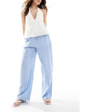 Vero Moda Linen Touch Tie Waist Trousers - Blue
