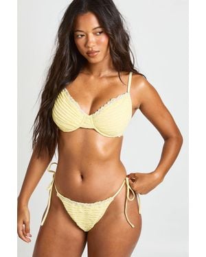 Boohoo Textured Underwire Bikini Top & Tie Side Bottom Set - Yellow