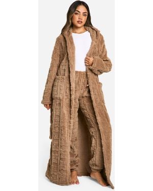 Boohoo Bear Embossed Fleece Maxi Dressing Gown - Natural