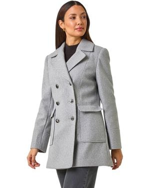 Roman Double Breasted Longline Coat - Grey