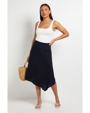 PRINCIPLES Linen Blend Dipped Hem Skirt - Blue