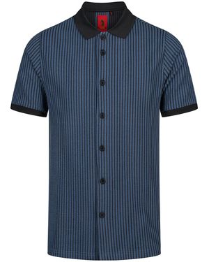 Luke 1977 Matagalpa Button Up Textured Jacquard Polo - Blue