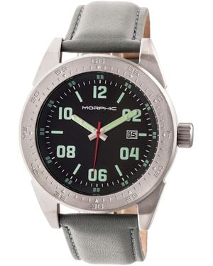 Morphic M63 Series Leather-Band Watch W/Date - Metallic