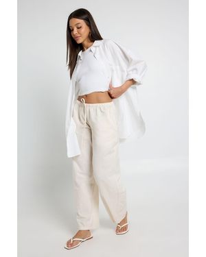 Boohoo Linen Look Straight Leg Trousers - White