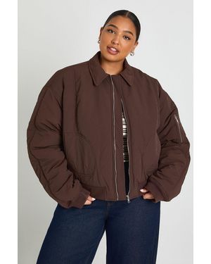Boohoo Plus Quilted Bomber Jacket - Brown