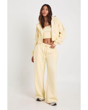 Boohoo Deep Hem Crop Top 3 Piece Hooded Tracksuit - Natural