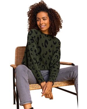 Roman Animal Print Scoop Neck Jumper - Green