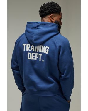 BoohooMAN Training Dept Oversized Boxy Hoodie - Blue