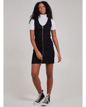 Pink Vanilla Zip Through Corduroy Dress - Black