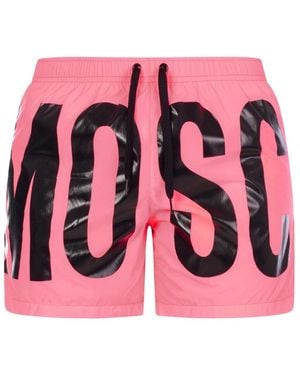Moschino Brand Print Logo Short Swim Shorts - Pink