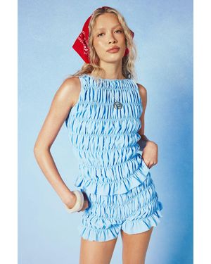 Boohoo Chiffon Shirred Mini Shorts - Blue