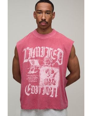 BoohooMAN Washed Oversized Boxy Renaissance Print Tank Cotton - Pink