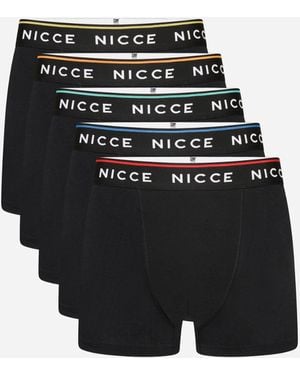 Nicce London 5-Pack Cotton Rich Boxer Briefs With Logo Waistband And Subtle Coloured Trim - Black