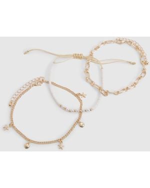 Boohoo Starfish Charm Anklet 3 Pack Iron - Metallic